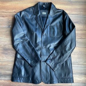 Enyce Men’s black leather blazer.